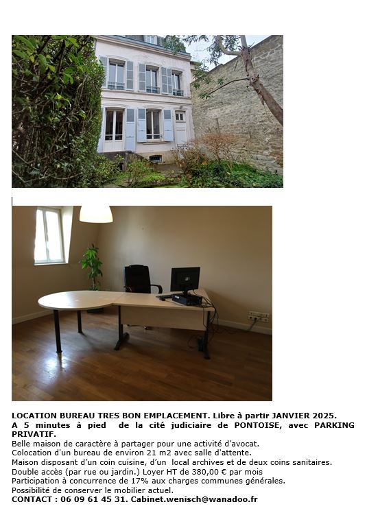 Location de bureau à Pontoise (+parking privatif)