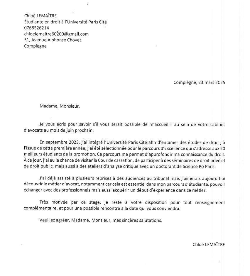 Candidature – Recherche stage (période : juin 2025)