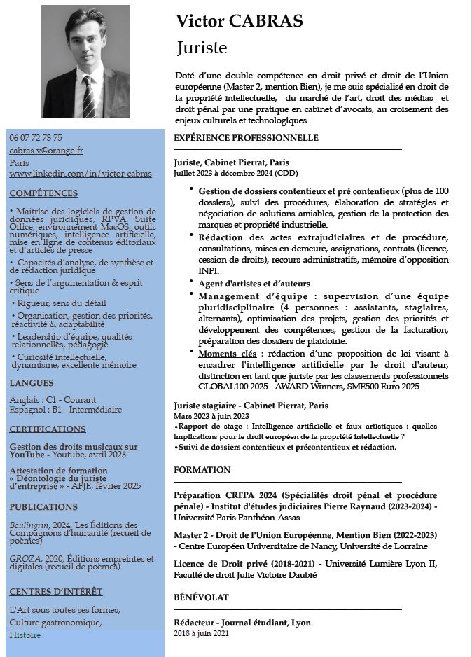 Candidature – Poste de juriste
