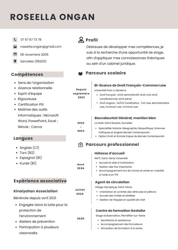 Candidature – Recherche stage en deuxième année de droit (1 mois)