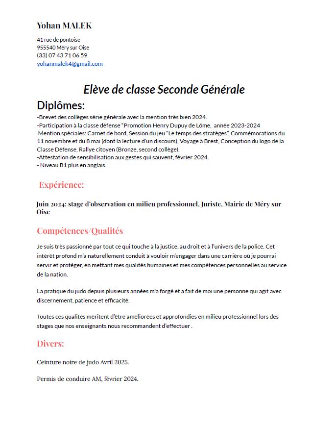 Candidature – Stage d’observation de seconde (juin 2025)
