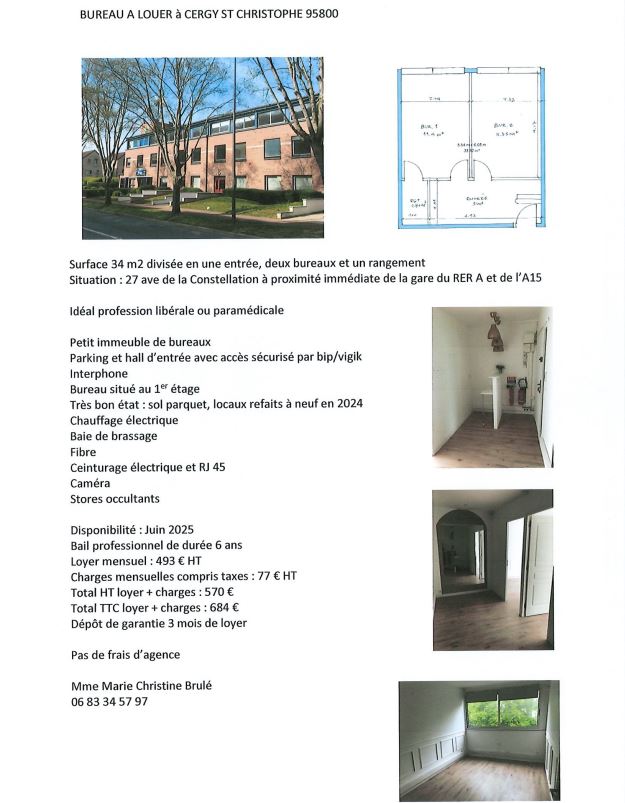 Location de bureaux de 34 m² à Cergy-Saint-Christophe