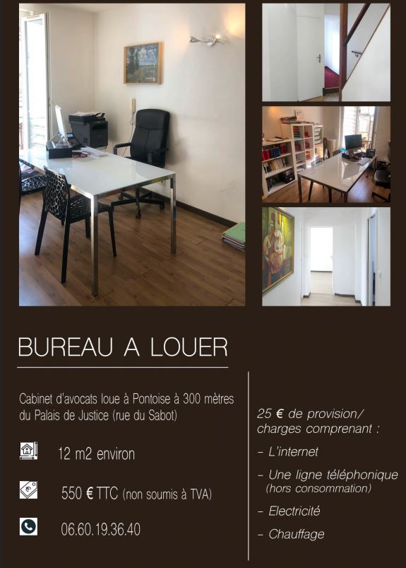 Location d’un bureau de 12m² à Pontoise (300 mètres du Palais de Justice)